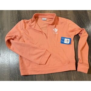 Columbia Size Small Pullover Sweatshirt Peach Cropped Kangaroo Pocket 3/4 Zip